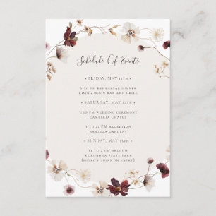 Copper Burgundy Wildflower Schedule of Events Enclosure Card