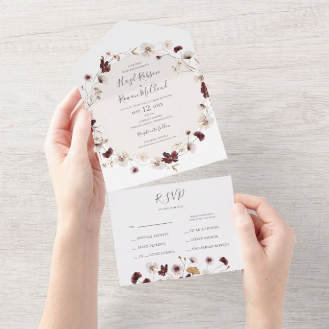 Copper Burgundy Wildflower Seal and Send All In One Invitation (Tearaway)