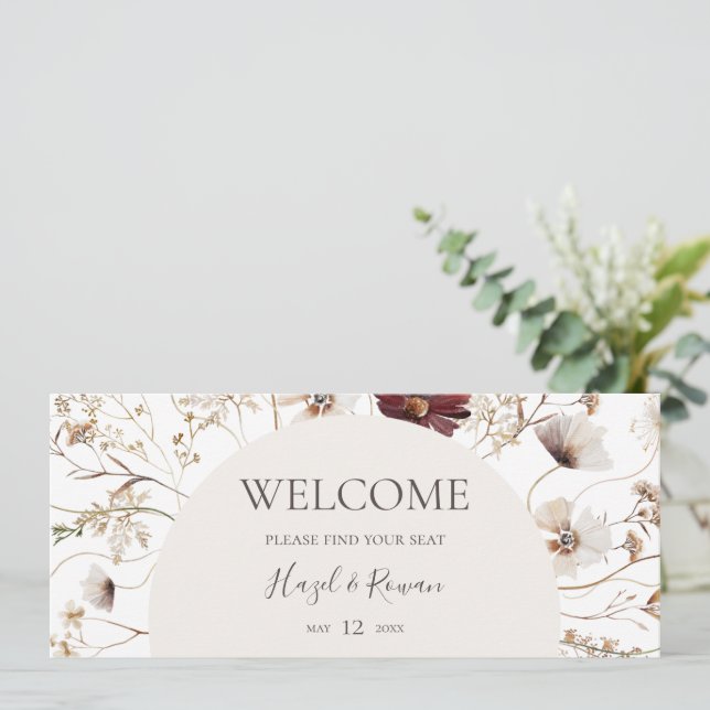 Copper Burgundy Wildflower Seating Chart Header (Standing Front)