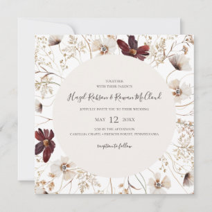 Copper Burgundy Wildflower Square Wedding Invitation