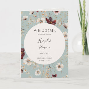 Copper Burgundy Wildflower   Teal Folded Wedding Program