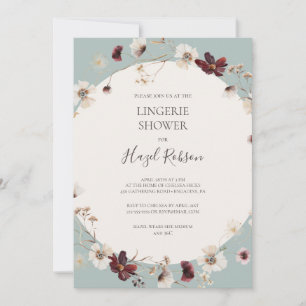 Copper Burgundy Wildflower   Teal Lingerie Shower Invitation