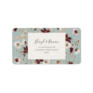 Copper Burgundy Wildflower   Teal Return Address Label