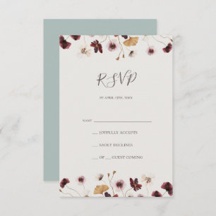Copper Burgundy Wildflower Teal RSVP Card