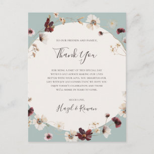 Copper Burgundy Wildflower   Teal Thank You Card