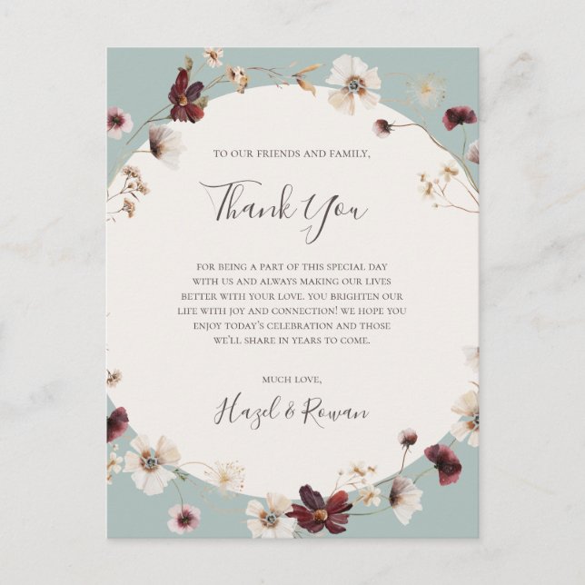Copper Burgundy Wildflower | Teal Thank You Card (Front)