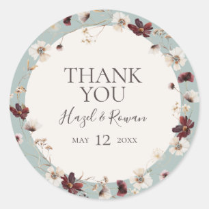 Copper Burgundy Wildflower   Teal Thank You Favour Classic Round Sticker