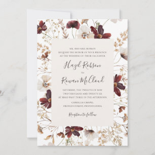 Copper Burgundy Wildflower   Traditional Wedding Invitation