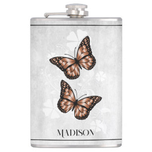 Copper Butterfly Floral Flask