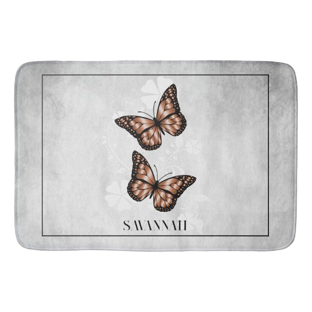 Copper Butterfly Floral Personalised Bath Mat (Front)