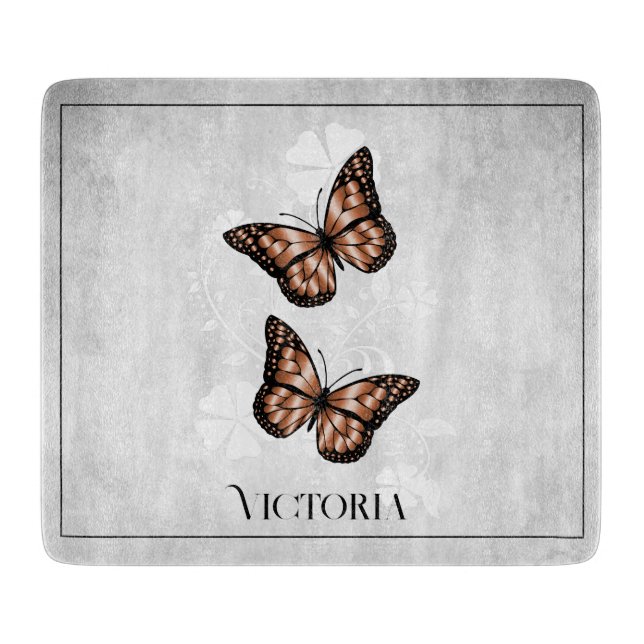Copper Butterfly Floral Personalised Cutting Board (Front)