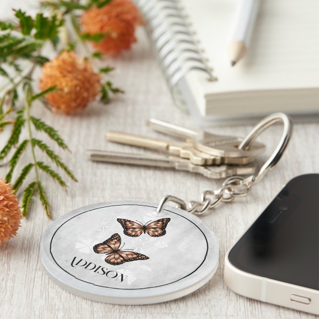 Copper Butterfly Floral Personalised Keychain (Front Right)