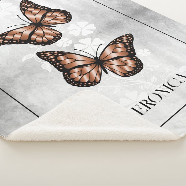 Copper Butterfly Floral Personalised Sherpa Blanket (3/4)