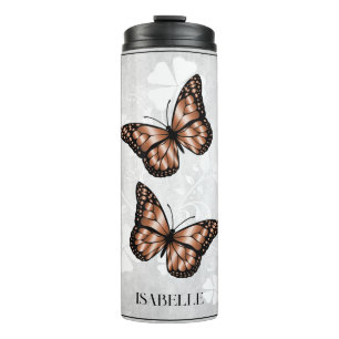 Copper Butterfly Floral Personalised Thermal Tumbler