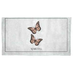 Copper Butterfly Floral Pillow Case