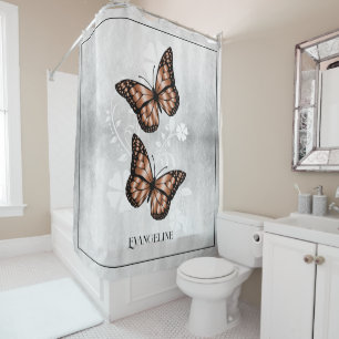 Copper Butterfly Floral Shower Curtain