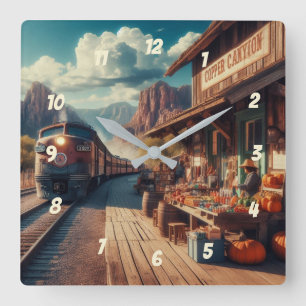 Copper Canyon Express Square Wall Clock