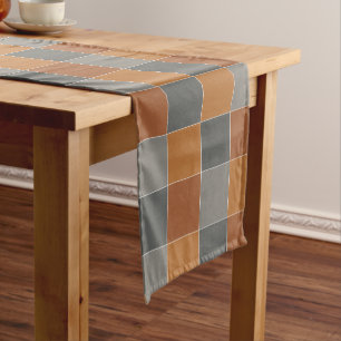 Copper Caramel and Grey Squares Medium Table Runner