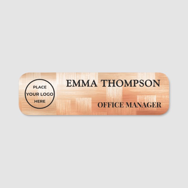 Copper Checkerboard Design Name Badge Custom 名札 (Front)