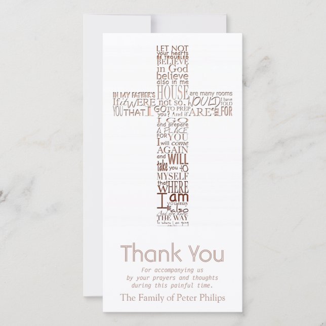 Copper Christian Cross John 14  Sympathy Thank You Card (Front)