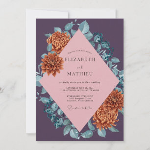 Copper Chrysanthemum Purple Eucalyptus Wedding Invitation