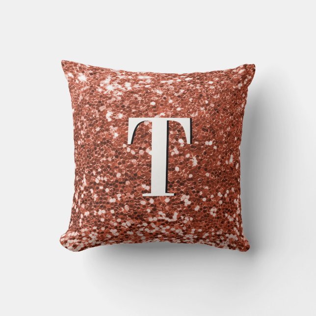 Copper Chunky Glitter Monogrammed Cushion (Front)