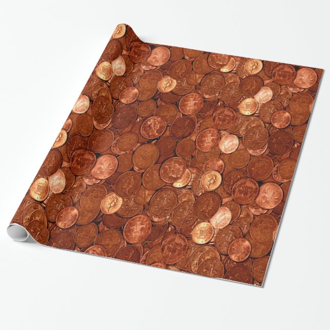 Copper Coins Wrapping Paper (Unrolled)