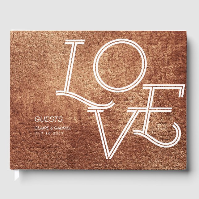 Copper colour love modern simple wedding guest boo guest book (Front)