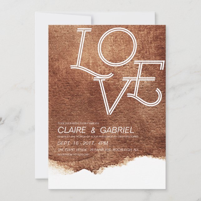 Copper colour love modern simple wedding invitation (Front)