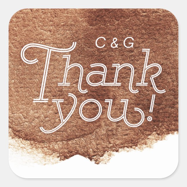 Copper colour modern simple wedding thank you square sticker (Front)