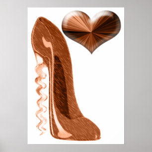 Copper Corkscrew Heel Stiletto Shoe and 3D Heart Poster