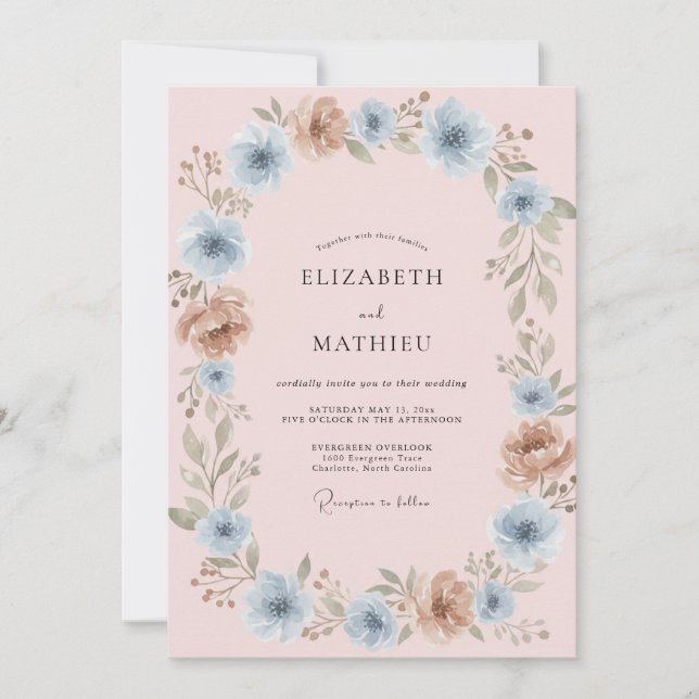 Copper Cornflower Painted Wedding Invitation (Front)