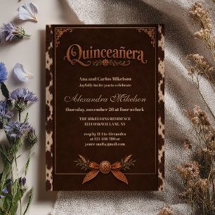 Copper Cowhide Western Quinceañera Invitation