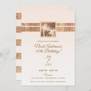 Copper Cream Tropical Palm Trees Modern Birthday Invitation