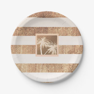 Copper & Cream Tropical Palm Trees Modern Wedding Paper Plate