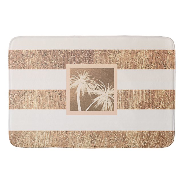 Copper & Cream Tropical Palm Trees Sparkle Chic Bath Mat (Front)