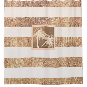 Copper & Cream Tropical Palm Trees Sparkle Chic Shower Curtain