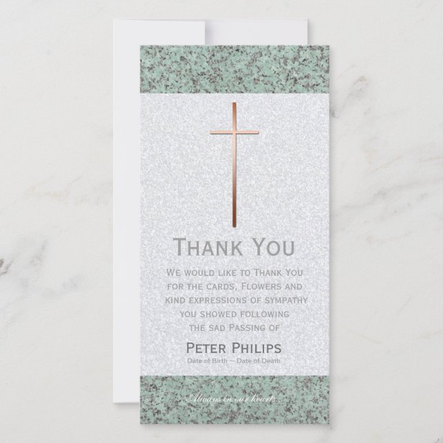 Copper Cross Stone 2 Funeral Thank You Photo Card (Front)