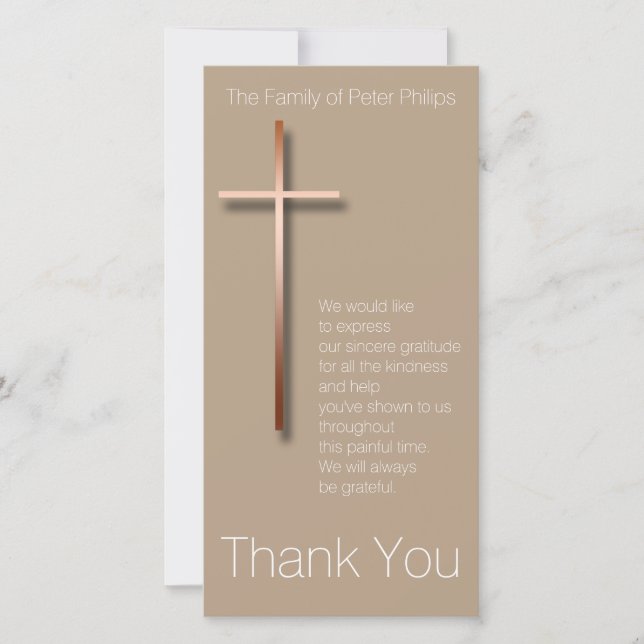 Copper Cross Sympathy Thank You Choose Colour 2 Card (Front)