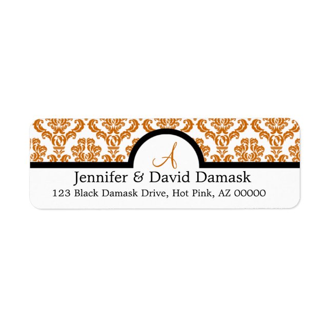 Copper Damask Monogram Labels {not metallic} (Front)