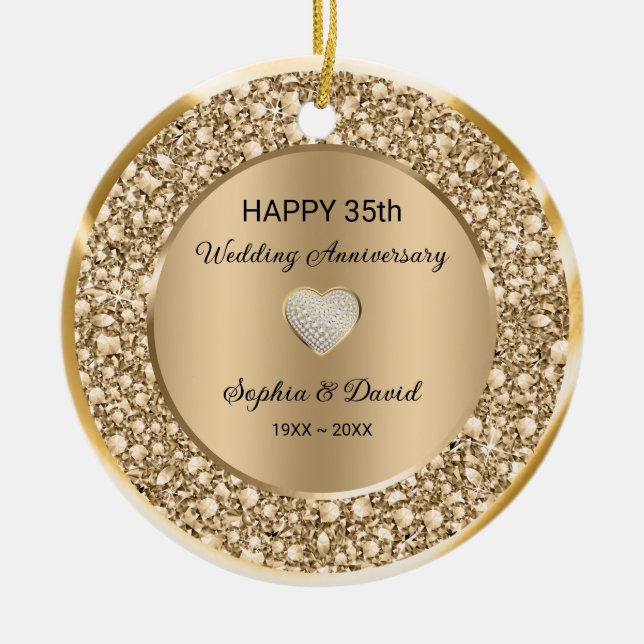 Copper Diamonds Wedding Anniversary  Ceramic Ornament (Front)