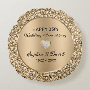 Copper Diamonds Wedding Anniversary  Round Cushion