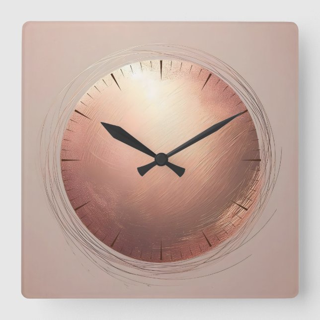 copper disc square wall clock (Front)