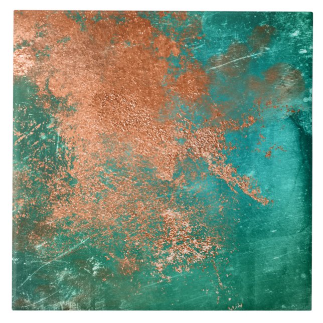 Copper Distressed Patina  Ceramic Tile (Front)