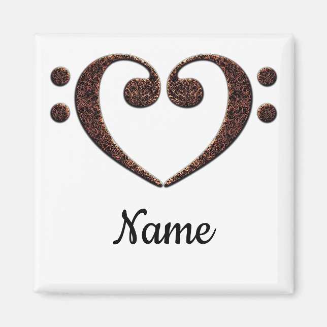 Copper Double Bass Clef Heart Customised Magnet (Front)