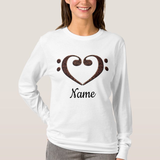 Copper Double Bass Clef Heart Customised T-Shirt (Front)