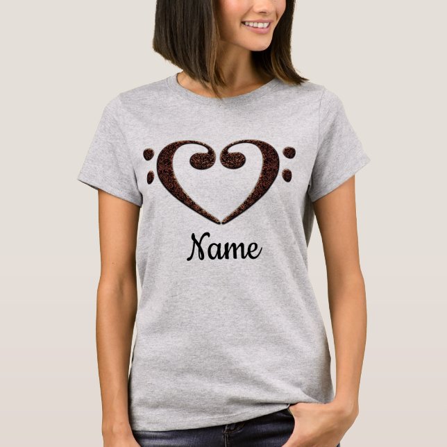 Copper Double Bass Clef Heart Customised T-Shirt (Front)