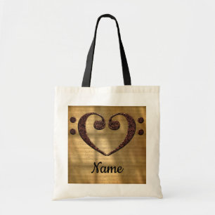 Copper Double Bass Clef Heart Customised Tote Bag