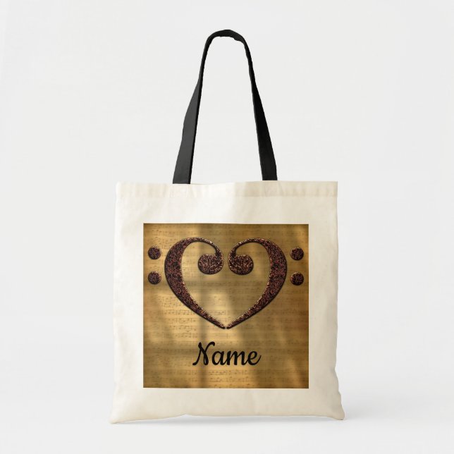 Copper Double Bass Clef Heart Customised Tote Bag (Front)