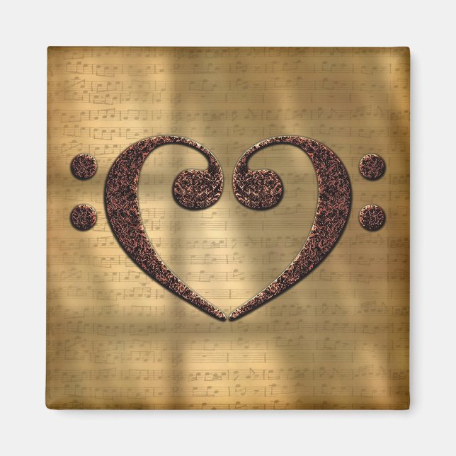 Copper Double Bass Clef Heart Music Lover Magnet (Front)